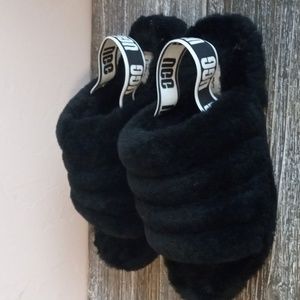 UGG FLUFF YEAH SLIDE BLACK SLINGBACK SHOES SLIPPERS SIZE WOMEN 5